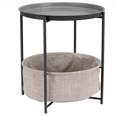 Round Storage End Table, Nightstand for Bedroom or Living Room, Easy Assembly, with Cloth Basket, 17.7 x 17.7 x 18.9 in | Side Table, with Cloth Basket， Storage